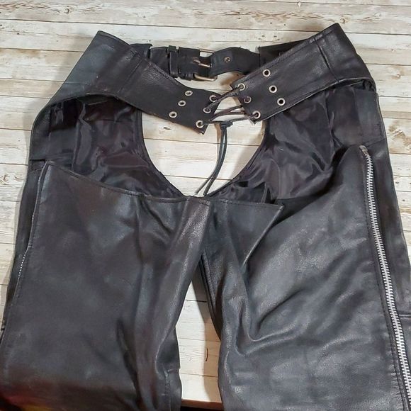 Event Leather Motorcycle Chaps Women's Black‎ Zipper Snaps Lace-Up Back Buckle S - Picture 5 of 16